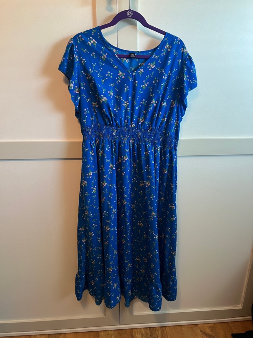 SHEIN Blue Floral V-Neck Curve Dress